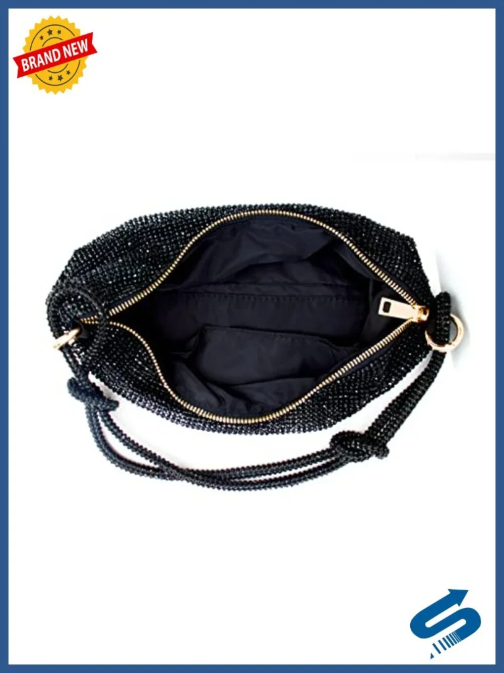 Rhinestone Hobo Evening Bag with Zipper Closure & Adjustable Strap